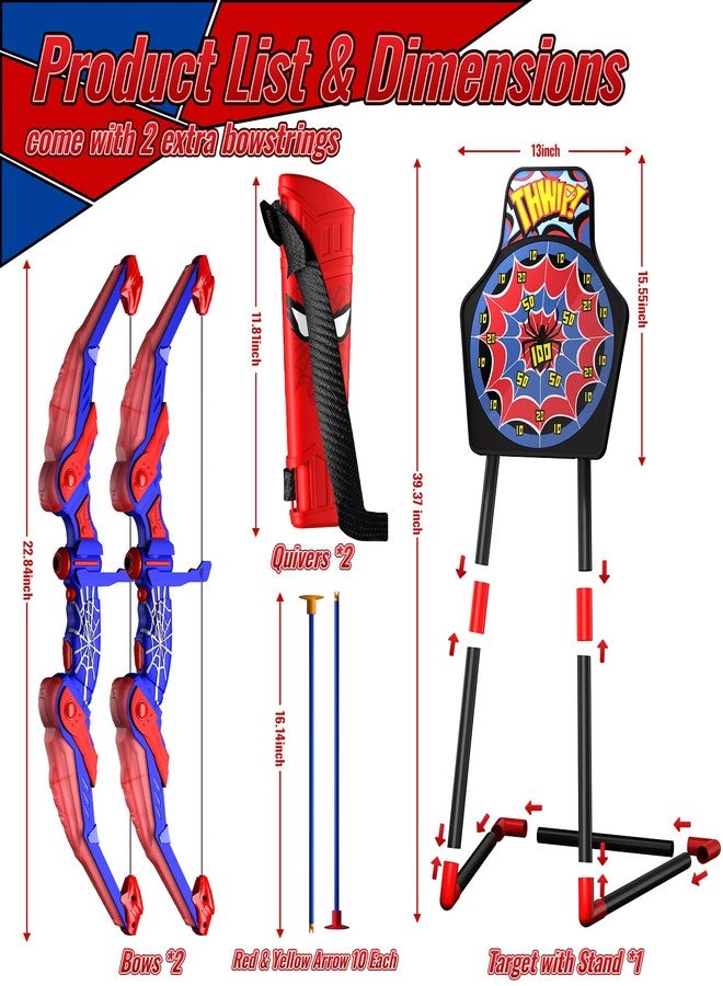 Motivekit Spider Bow and Arrow Set for Kids, 2 Pack Led Archery Set, Bow Arrow Set with 20 Suction Cup Arrows, Target with Stand & 6 Target Cans, Birthday Gift Bow and Arrow Set for Kids 4-6 - Image 2