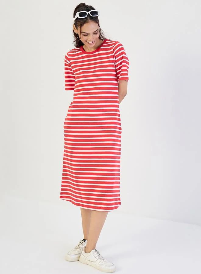 Femmella  Red Striped Knit Midi Dress for Women | Best Price UAE