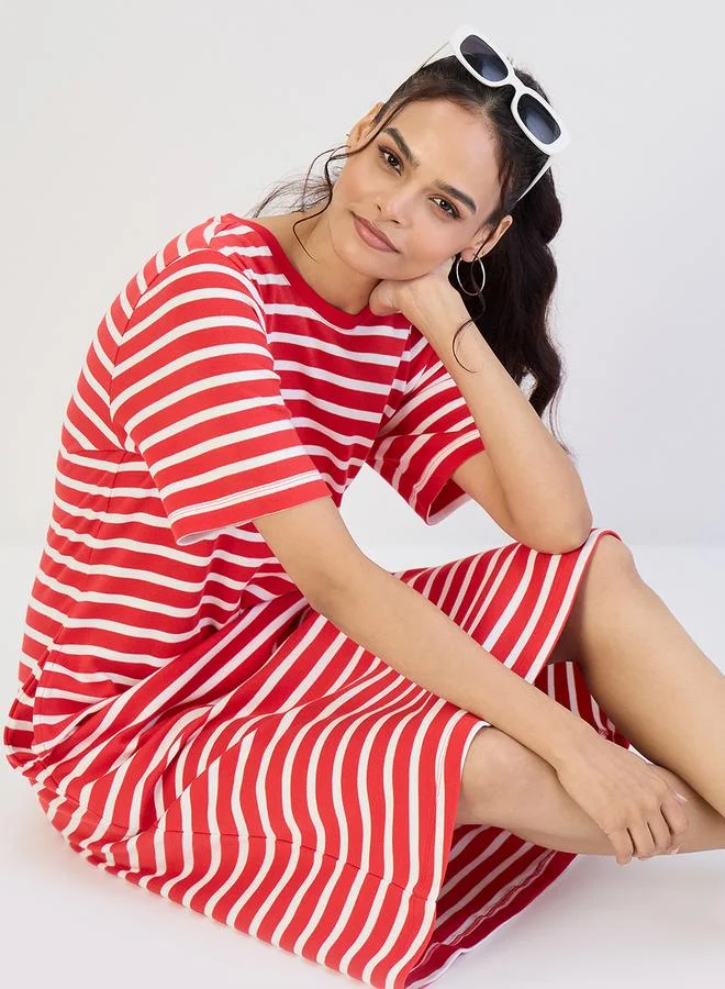 Femmella  Red Striped Knit Midi Dress for Women | Best Price UAE