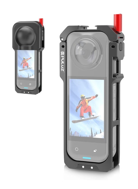 Aluminum Alloy Protective Cage for Insta360 X5 Action Camera, CNC Metal Frame with Lens Cap, Dual Cold Shoe Mount, Magnetic Base, 1/4 Tripod Interface, Quick Tool-Free Installation, Full Access to Buttons & Mic – Camera Protection Frame