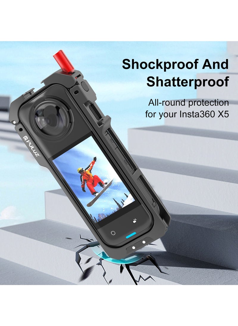 PULUZ Aluminum Alloy Protective Cage for Insta360 X5 Action Camera, CNC Metal Frame with Lens Cap, Dual Cold Shoe Mount, Magnetic Base, 1/4 Tripod Interface, Quick Tool-Free Installation, Full Access to Buttons & Mic – Camera Protection Frame  - Image 5