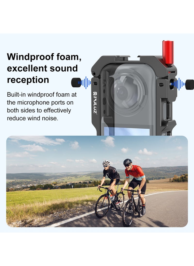 PULUZ Aluminum Alloy Protective Cage for Insta360 X5 Action Camera, CNC Metal Frame with Lens Cap, Dual Cold Shoe Mount, Magnetic Base, 1/4 Tripod Interface, Quick Tool-Free Installation, Full Access to Buttons & Mic – Camera Protection Frame  - Image 4