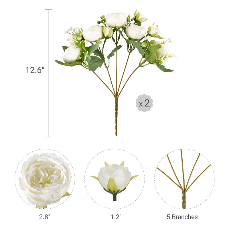 Mkono Peonies Artificial Flowers, Small Silk Flowers for Home Decor Indoor Fake Bouquet Faux Floral Arrangements Dining Table Centerpieces for Kitchen Party Decor White - Image 4