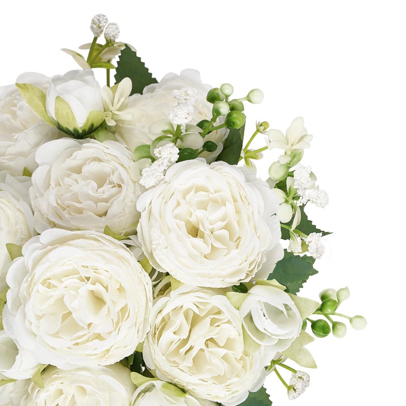 Mkono Peonies Artificial Flowers, Small Silk Flowers for Home Decor Indoor Fake Bouquet Faux Floral Arrangements Dining Table Centerpieces for Kitchen Party Decor White - Image 5