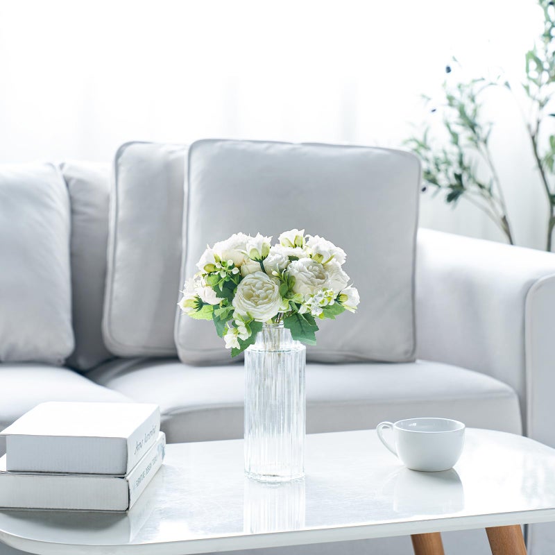 Mkono Peonies Artificial Flowers, Small Silk Flowers for Home Decor Indoor Fake Bouquet Faux Floral Arrangements Dining Table Centerpieces for Kitchen Party Decor White - Image 2