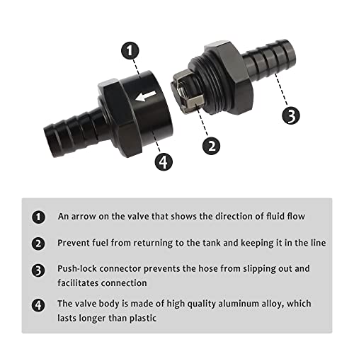 Aokdom 3/8" Fuel Check Valve,Engraved with Flow Direction,Aluminium Alloy One Way Valve for Air Fuel Oil Diesel Gas E85 or Other Liquid Transfer Check Valve Car Parts (10mm) - Image 3