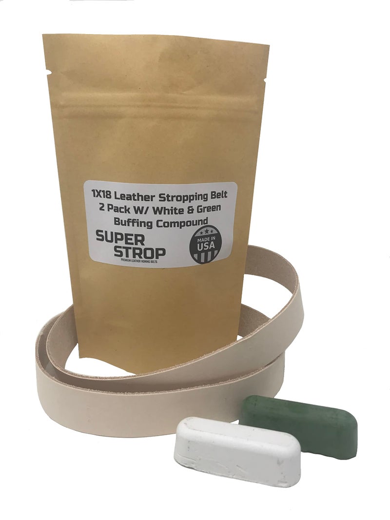 Super Strop 1X18 inch SUPER STROP 2 Pack Leather Honing Stropping Belt Fits Ken Onion Blade Grinding Attachment By Work Sharp with White and Green honing compound 