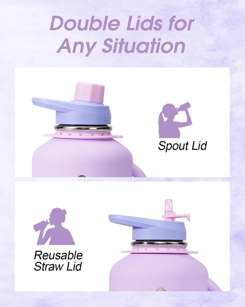 Coolflask 1900ml Water Bottle with Straw, 64 oz Insulated Stainless Steel Water Jug With Handle Metal Double-Walled Vacuum Large Flask With Strap Leakproof, Keep Cold 48 Hrs Hot 24hrs, Lavender - Image 4