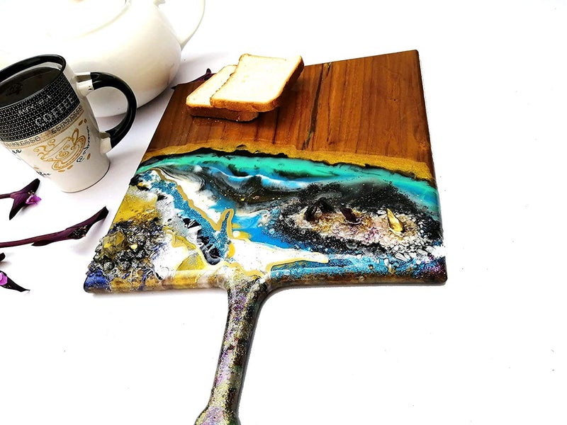 Natural Furniture India Epoxy Pizza Bat Epoxy Resin Pizza Bat Hand Made Wood Tray  - Image 2