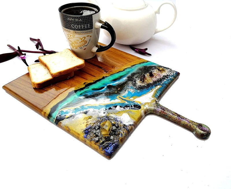 Natural Furniture India Epoxy Pizza Bat Epoxy Resin Pizza Bat Hand Made Wood Tray  - Image 3