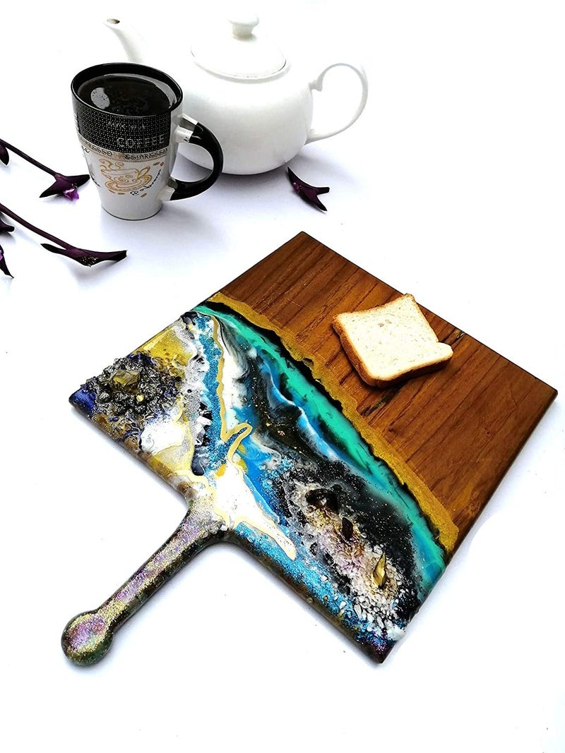 Natural Furniture India Epoxy Pizza Bat Epoxy Resin Pizza Bat Hand Made Wood Tray  - Image 1