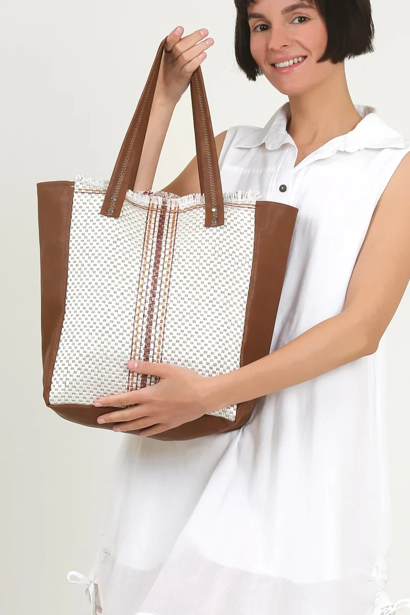 هامور Dough Jute Hand and Shoulder Bag Handbag Grain Brown Beige