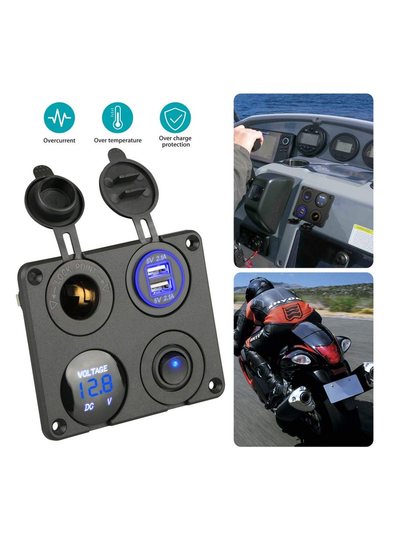 KASTWAVE Car Charger Switch Panel, 4-in-1Function Dual USB Charger LED Voltmeter ON/OFF Toggle Switch Cigarette Socket for Car Boat Marine (Type A) - Image 5