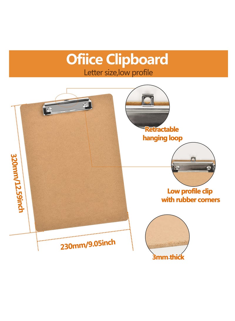 10 Wooden Clipboards 8.5" x 11", Durable Hardboard, Low Profile Clip, Perfect for Office, School and Home Use - Image 2