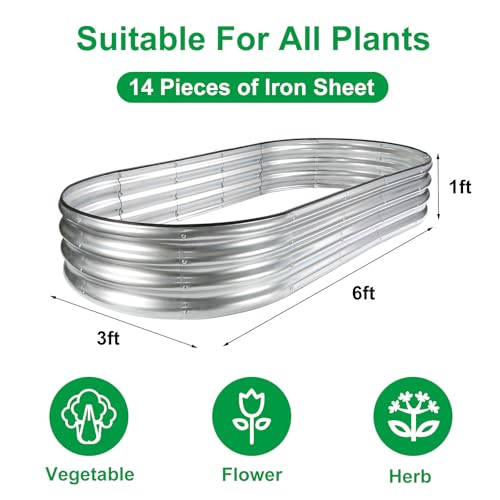 JERIA 6×3×1ft Oval Raised Garden Bed,Galvanized Raised Garden Bed Kit Outdoor Metal Gardening Planter Box for Vegetable, Fruits, Flower，Herbs - Image 3