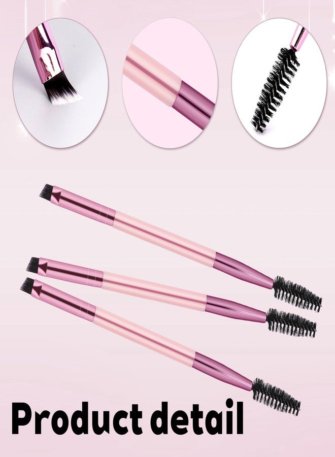 Psiriol 12 Packs Multi-functional Mini Eyelash Brushes, Dual-Ended Brow Brush Set, Angled & Spoolie Brushes, Shaping & Filling for Precise Brow Brushing (Pink) - Image 3