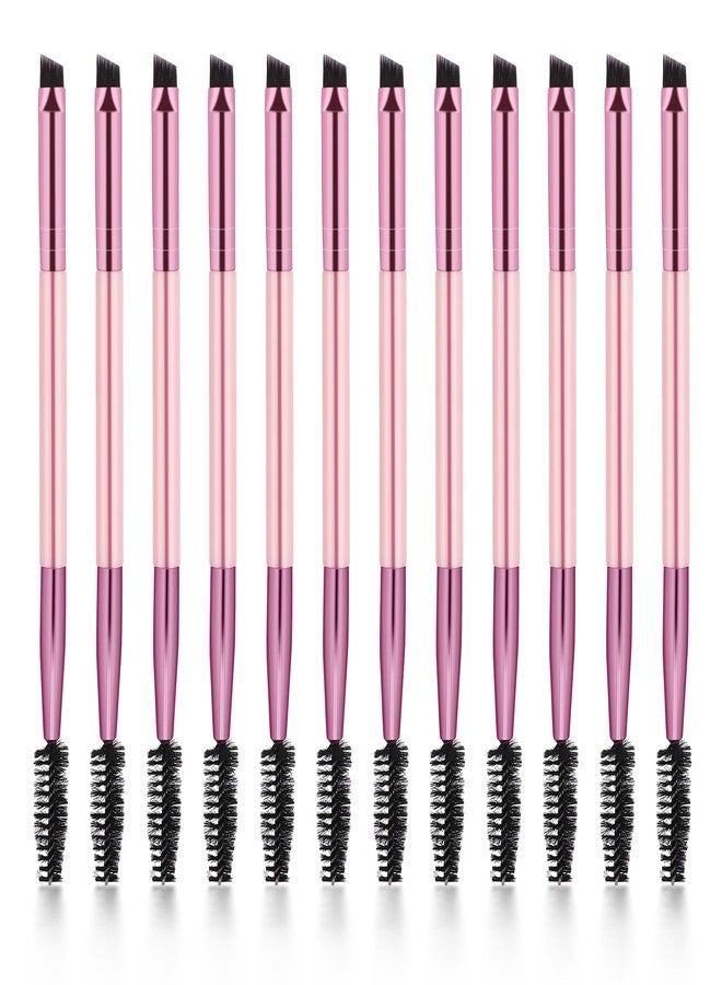 Psiriol 12 Packs Multi-functional Mini Eyelash Brushes, Dual-Ended Brow Brush Set, Angled & Spoolie Brushes, Shaping & Filling for Precise Brow Brushing (Pink) - Image 1