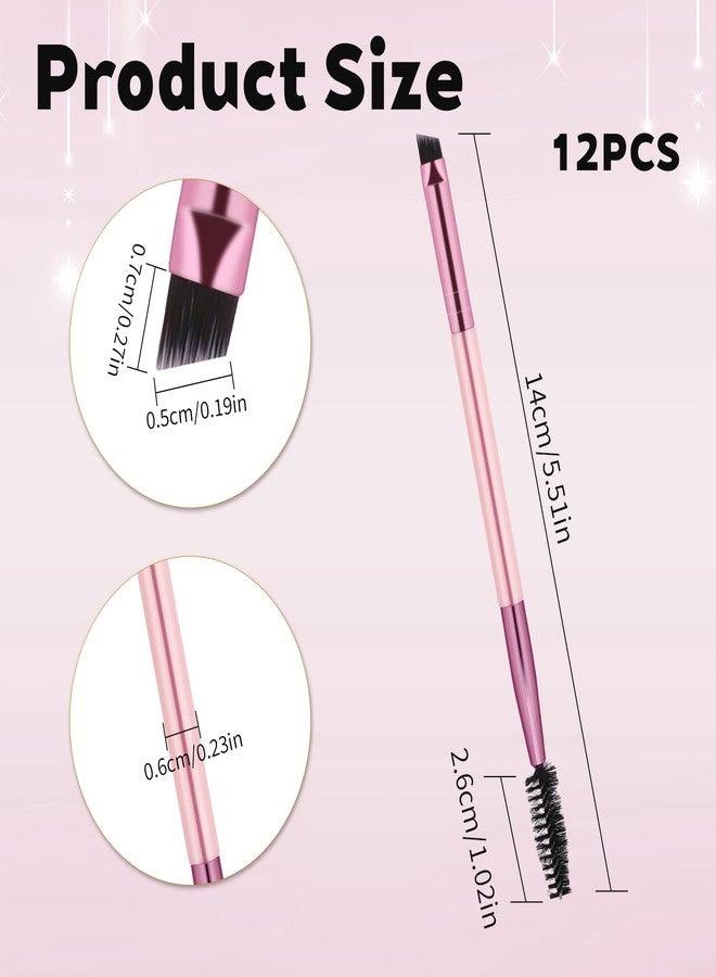 Psiriol 12 Packs Multi-functional Mini Eyelash Brushes, Dual-Ended Brow Brush Set, Angled & Spoolie Brushes, Shaping & Filling for Precise Brow Brushing (Pink) - Image 2