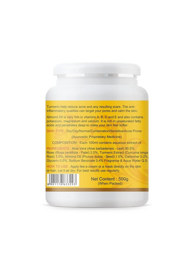KAZIMA Aloe Turmeric Gel With Pure Aloe Vera, Turmeric & Vitamin A, B, D, E For Face, Skin & Hair - Moisturizing, Skin Brightening, Acne Scars, Wrinkles, Sunburn & Dark Circles (500 Gram)  - Image 2