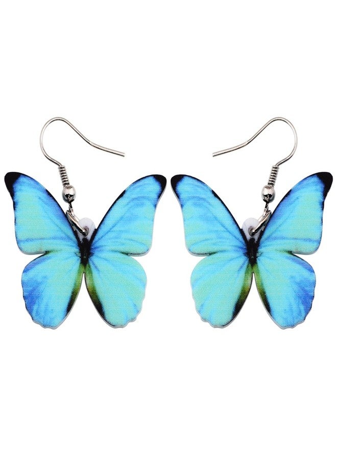 Bonsny Drop Dangle Big Morpho Menelaus Butterfly Earrings Fashion Insect Jewelry For Women (Blue) - Image 1