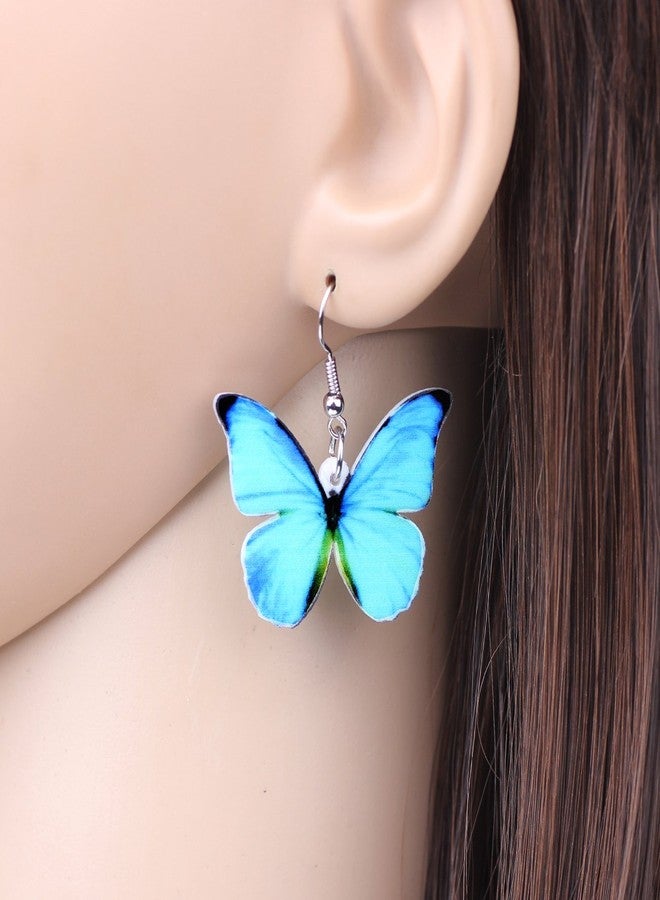 Bonsny Drop Dangle Big Morpho Menelaus Butterfly Earrings Fashion Insect Jewelry For Women (Blue) - Image 2