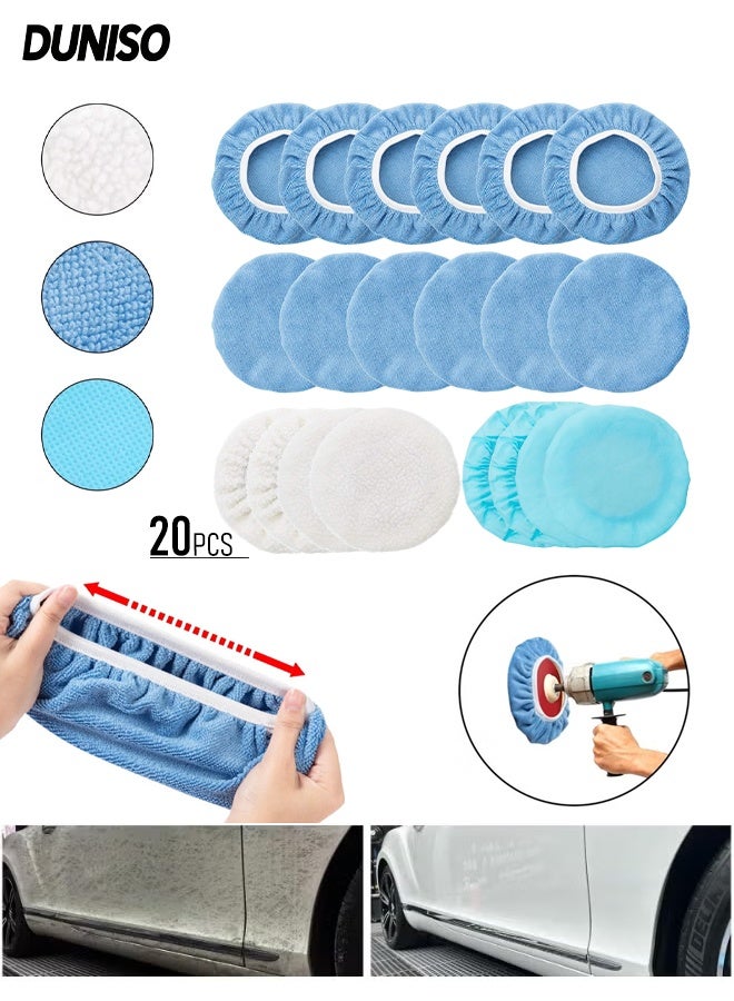 DUNISO 20Pcs 5-6 Inch Car Polisher Pad Bonnet Set,Microfiber Polishing Bonnets and Waxing Bonnets,Resistant to Deformation,Easy to Use,for Car Truck Motorcycle Boat Polish - Image 1