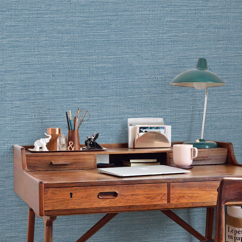 JiffDiff Grasscloth Wallpaper Peel and Stick Blue Grassweave Stick on Wallpaper Textured Self Adhesive Contact Paper 17.3"x118" - Image 4