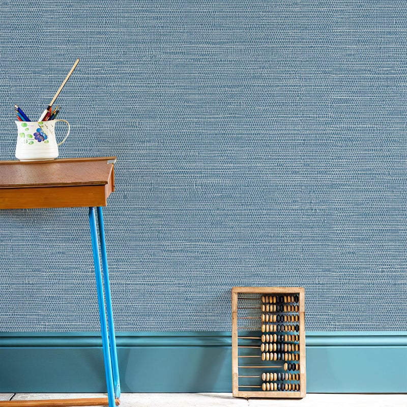 JiffDiff Grasscloth Wallpaper Peel and Stick Blue Grassweave Stick on Wallpaper Textured Self Adhesive Contact Paper 17.3"x118" - Image 3