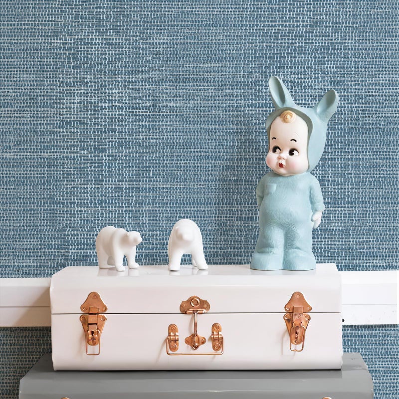 JiffDiff Grasscloth Wallpaper Peel and Stick Blue Grassweave Stick on Wallpaper Textured Self Adhesive Contact Paper 17.3"x118" - Image 2