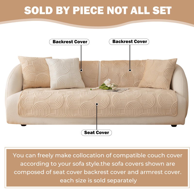 XSlive Soft Plush Geometric Quilted Couch Sofa Cover Boho Non Slip Fuzzy Sectional Couch Cover Solid Color Washable Sofa Slipcover Furniture Protector for Kids Dogs Cats (Coffee,28"x28") - Image 2