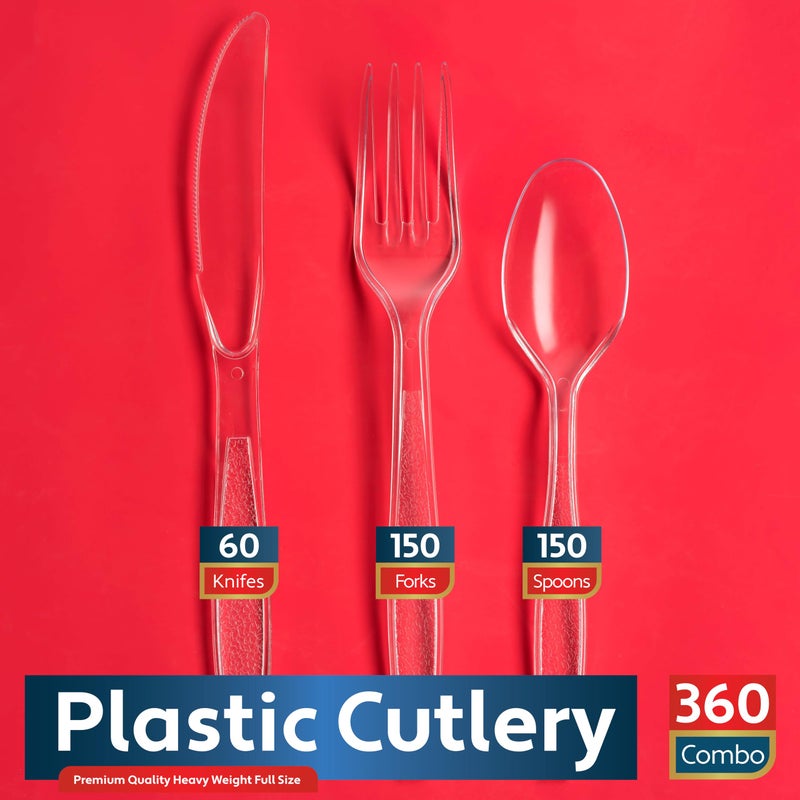Munfix 360 Count Clear Plastic Silverware Set  150 Forks  150 Spoons  60 Knives  Heavy Duty BPA Free Disposable Cutlery Set  Premium Clear Plasticware for Party Supplies - Image 2