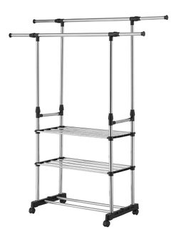 LAWAZIM Stainless Steel Clothes Hanger With Shelves-Double- Durable Space Saving Garment Rack with Shoe Shelf Storage Organizer, Freestanding Closet Rail with Shoe Rack- for Dorms, Bedrooms, Hallways  - Image 3