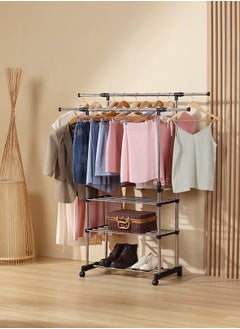 LAWAZIM Stainless Steel Clothes Hanger With Shelves-Double- Durable Space Saving Garment Rack with Shoe Shelf Storage Organizer, Freestanding Closet Rail with Shoe Rack- for Dorms, Bedrooms, Hallways  - Image 1