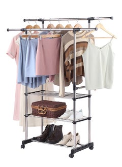 LAWAZIM Stainless Steel Clothes Hanger With Shelves-Double- Durable Space Saving Garment Rack with Shoe Shelf Storage Organizer, Freestanding Closet Rail with Shoe Rack- for Dorms, Bedrooms, Hallways  - Image 2