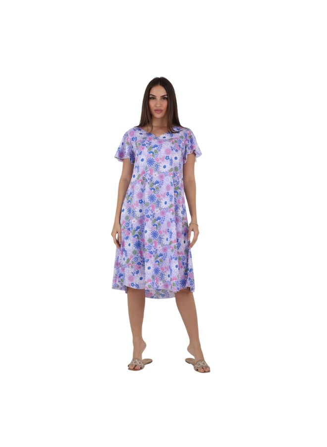 ZECOTEX Women's Soft Viscose Summer Dress, Loose Fit, Floral Pattern, Purple - Image 2