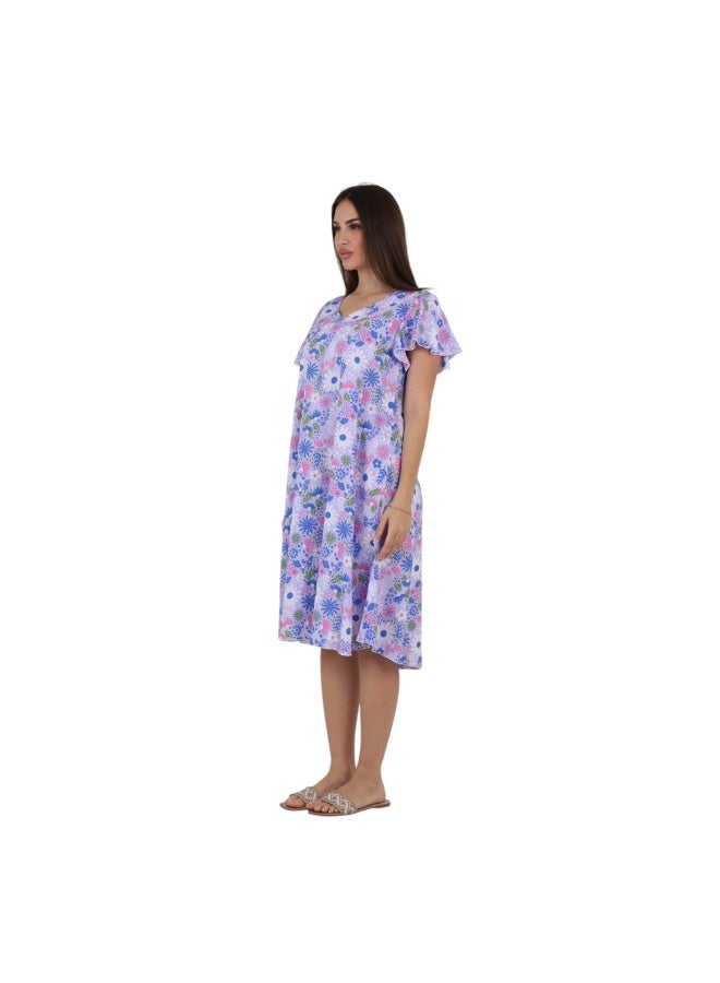 ZECOTEX Women's Soft Viscose Summer Dress, Loose Fit, Floral Pattern, Purple - Image 4