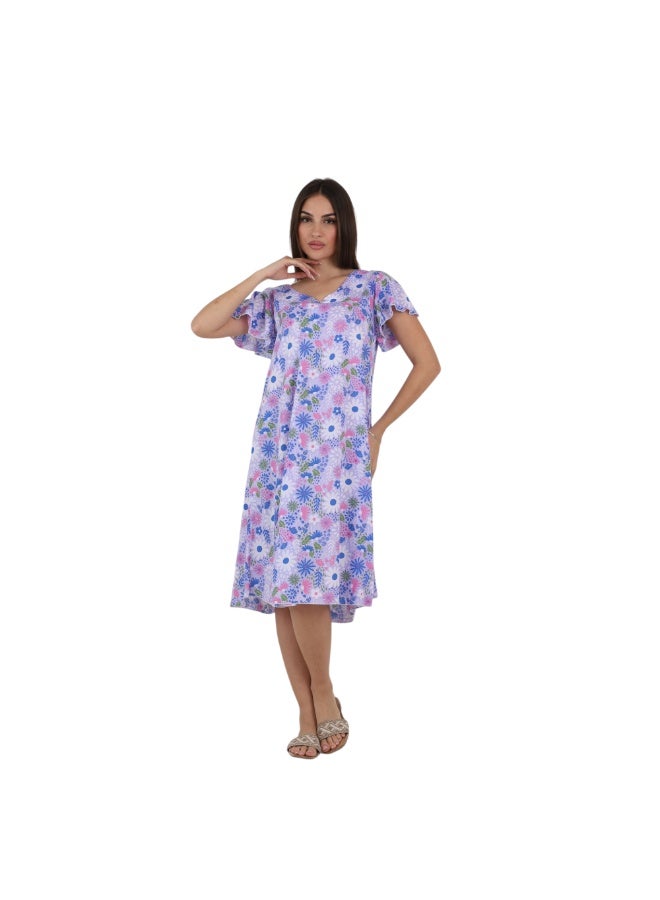 ZECOTEX Women's Soft Viscose Summer Dress, Loose Fit, Floral Pattern, Purple - Image 3