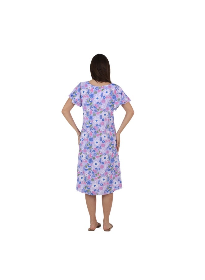 ZECOTEX Women's Soft Viscose Summer Dress, Loose Fit, Floral Pattern, Purple - Image 5