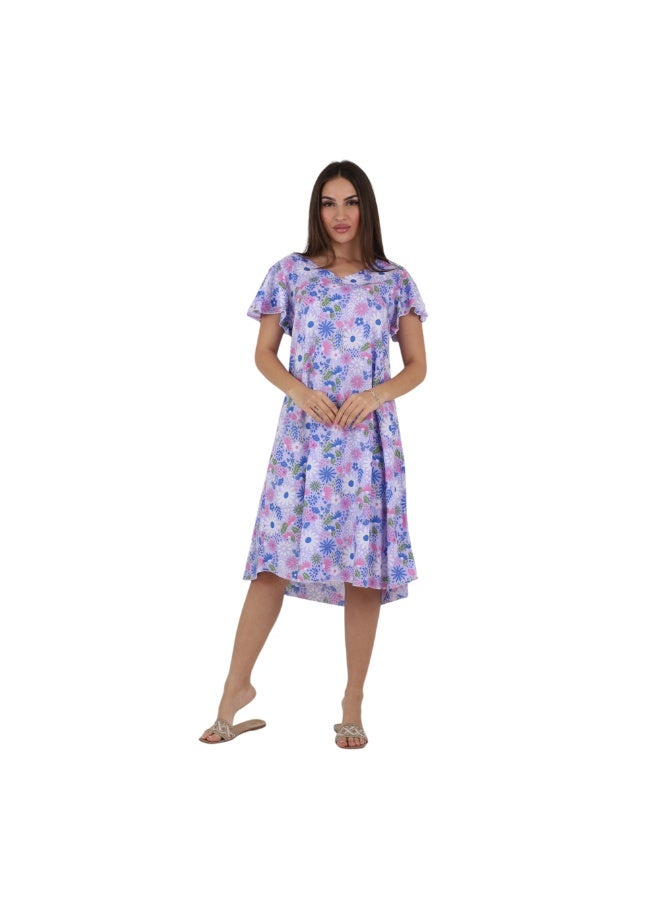 ZECOTEX Women's Soft Viscose Summer Dress, Loose Fit, Floral Pattern, Purple - Image 1