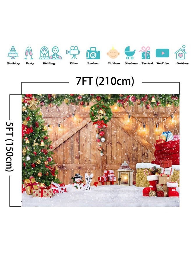 SJOLOON Rustic Christmas Barn Wood Door Backdrop for Photography Xmas Tree Snow Gift Wall Floor Party Photo Background Winter Holiday Family Supplies Banner Decoration Studio Props 12391 (7x5FT) - Image 3