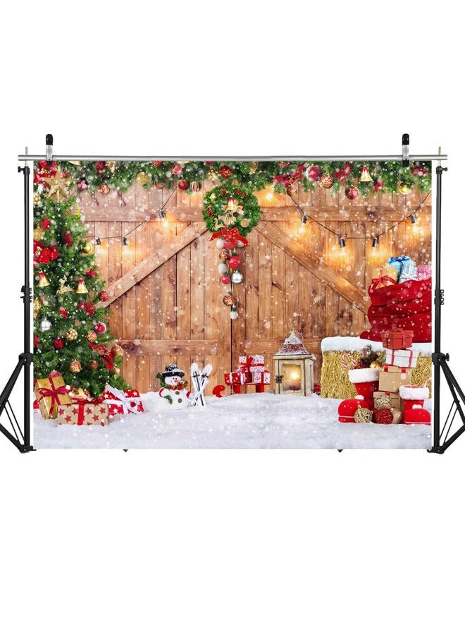 SJOLOON Rustic Christmas Barn Wood Door Backdrop for Photography Xmas Tree Snow Gift Wall Floor Party Photo Background Winter Holiday Family Supplies Banner Decoration Studio Props 12391 (7x5FT) - Image 2