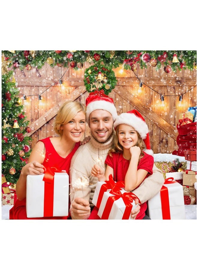 SJOLOON Rustic Christmas Barn Wood Door Backdrop for Photography Xmas Tree Snow Gift Wall Floor Party Photo Background Winter Holiday Family Supplies Banner Decoration Studio Props 12391 (7x5FT) - Image 4