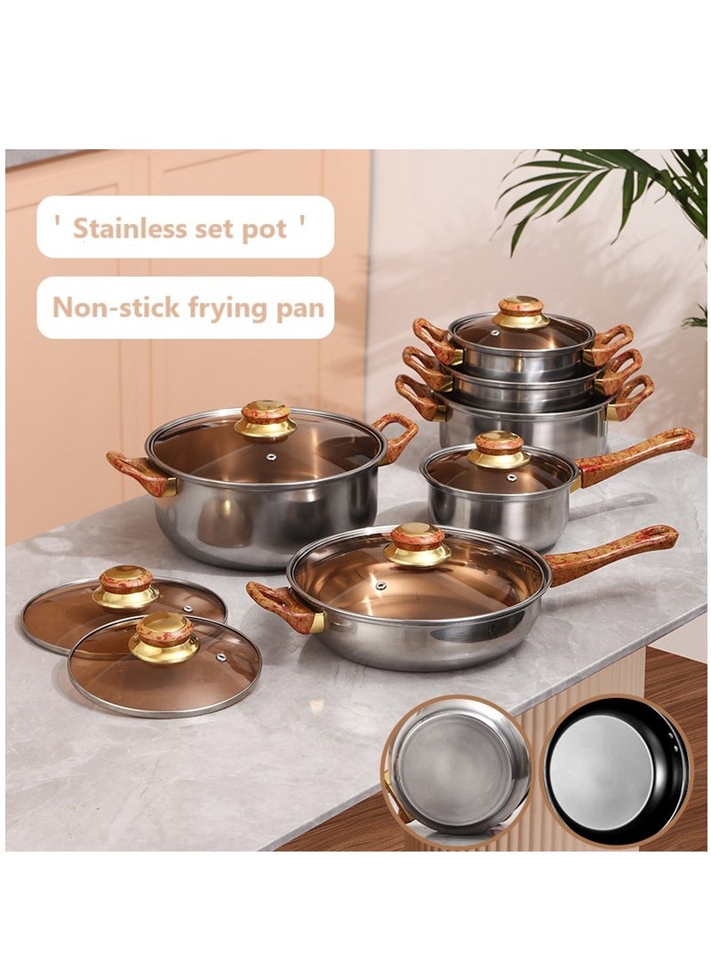 EVEREEN Stainless Steel 16 Pcs Pots and Pans Set, Nonstick Cookware Set Kitchen Cooking Set with Utensil  - Image 3