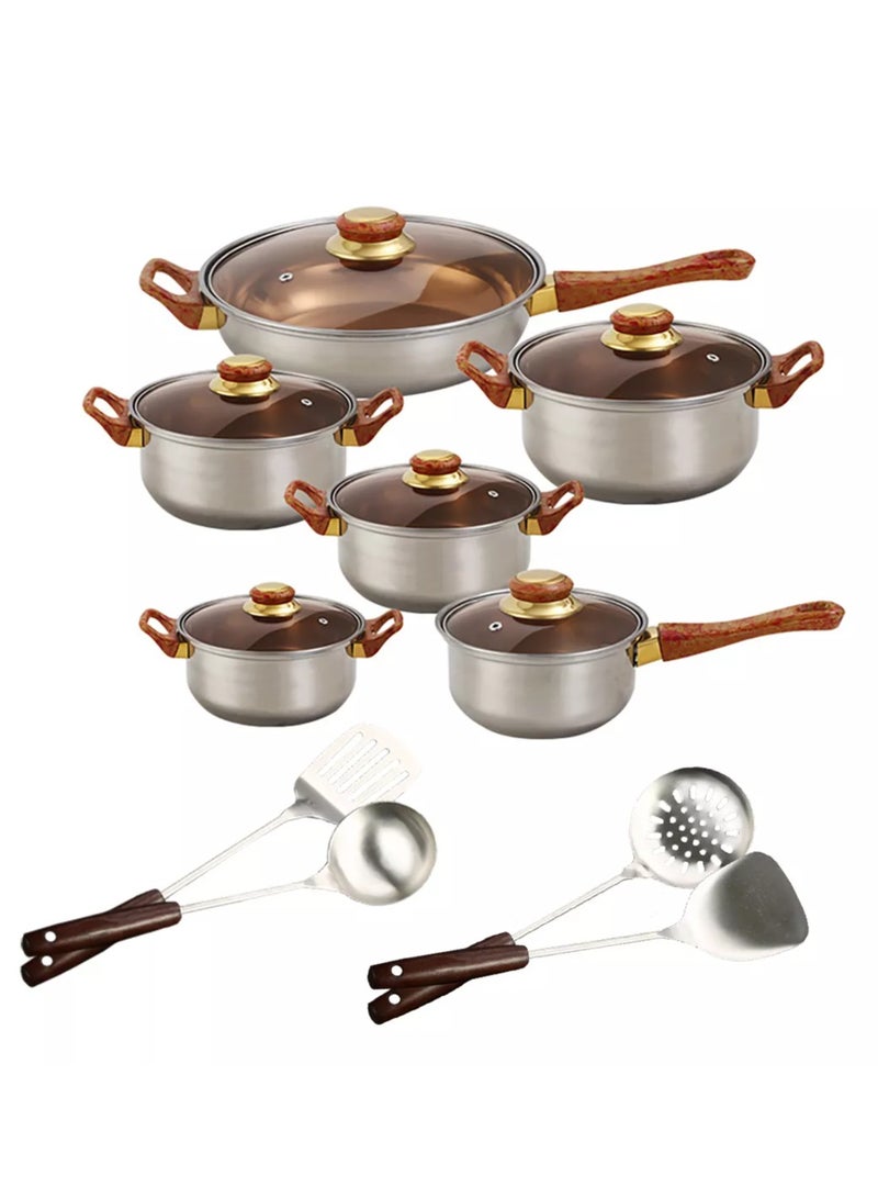 EVEREEN Stainless Steel 16 Pcs Pots and Pans Set, Nonstick Cookware Set Kitchen Cooking Set with Utensil  - Image 4