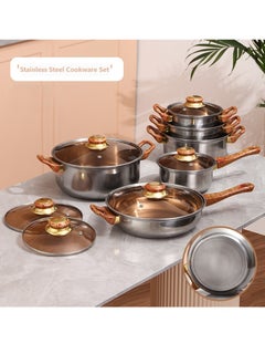 EVEREEN Stainless Steel 16 Pcs Pots and Pans Set, Nonstick Cookware Set Kitchen Cooking Set with Utensil  - Image 2