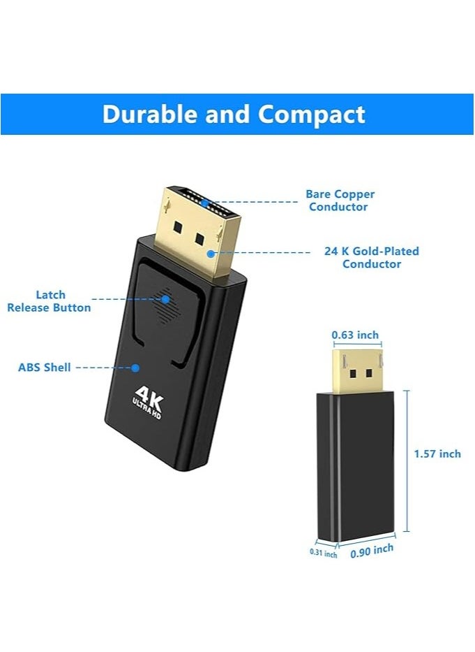 إيروريكس محول 4K DisplayPort إلى HDMI، 2 حزمة محول DP PC أحادي الاتجاه إلى HDMI، منفذ عرض 4K Ultra HD DP إلى محول HDMI (ذكر إلى أنثى)، متوافق مع Lenovo Dell HP  - Image 4