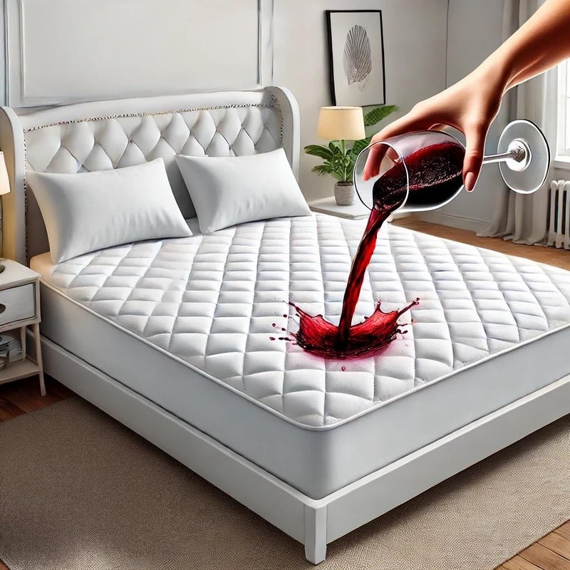 PLANETOID Quilted Waterproof Mattress Protector King Size with Extra Deep Fitted Sheet protects against Anti Allergy perfect Breathable Mattress bed Protectors  Toppers Pad Cover 152 x 200  40cm