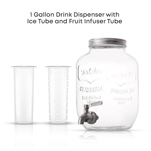 JoyJolt 1-Gallon Drink Dispenser. Glass Beverage Dispenser with Stainless steel Spigot plus Ice Cylinder and Fruit Infuser! Water Dispenser, Lemonade Stand, Juice Container - Drink Dispensers for Parties - Image 2