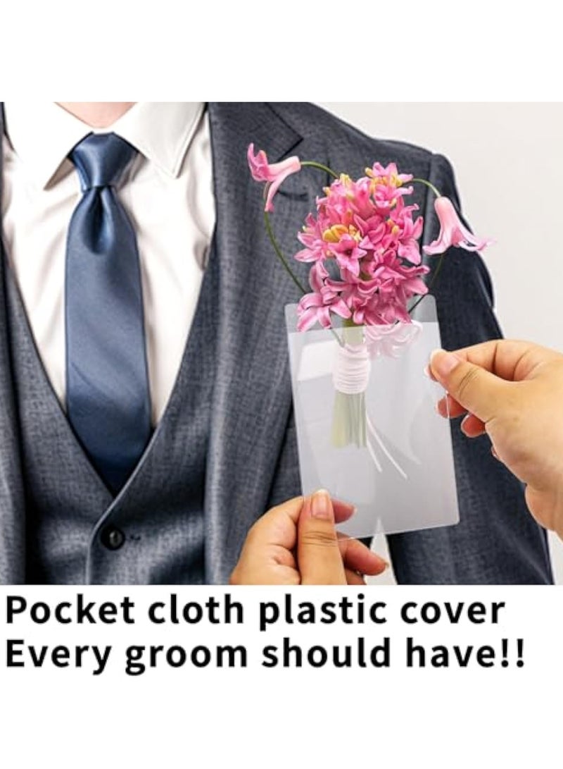KASTWAVE 20 Pcs Boutonniere Sleeve, Pocket Boutonniere Plastic Flower Sleeve, Pocket Boutonniere Holder for Suit Jacket Pocket, Pocket Square Boutonniere for Wedding Groomsmen, No need to Poke Holes - Image 2
