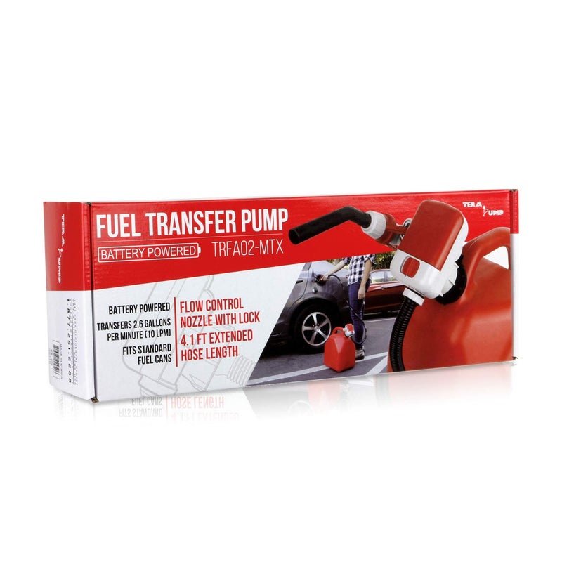 TERA PUMP Gas Can Liquid Transfer Pump Battery Operated 4 AA batteries 41 ft Long Hose wGas Pump Nozzle for Easy Flow Control Fast Flow 25 GalMin